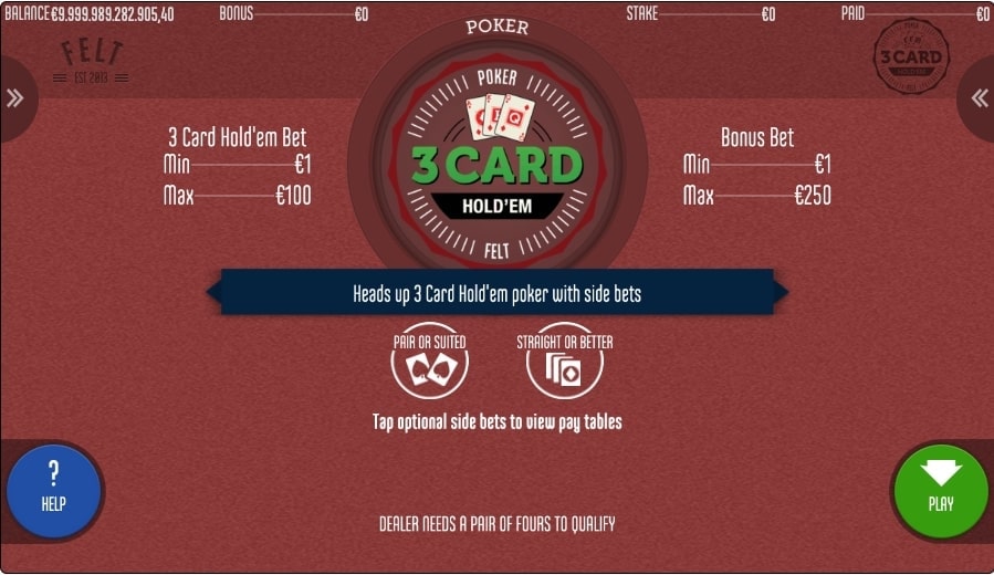 3 Card Hold Em Online Poker Game
