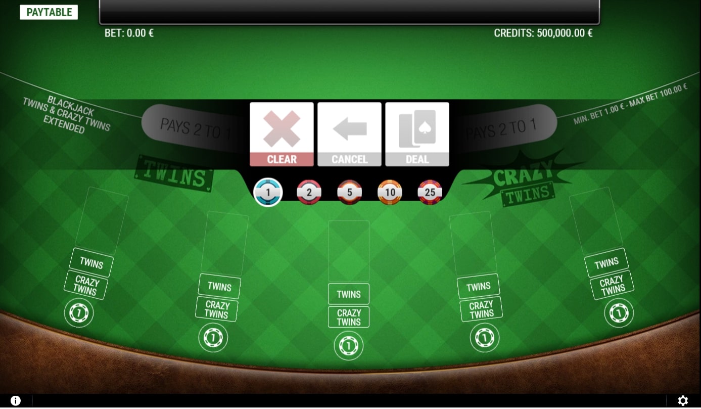Blackjack Twins and Crazy Twins Extended paytable
