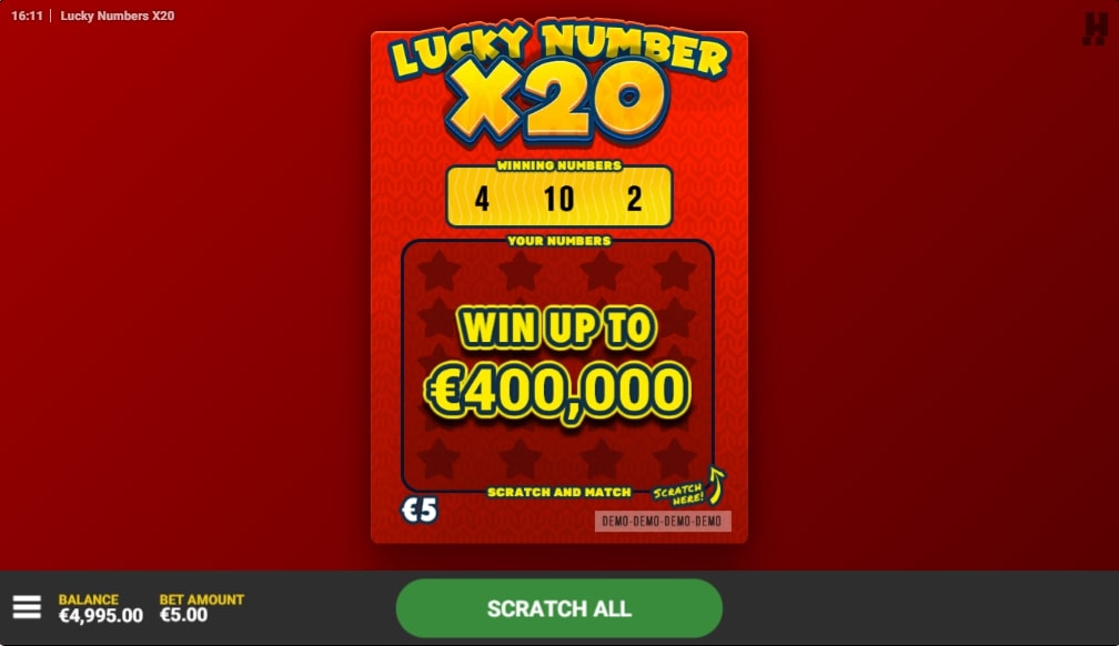 hacksaw gaming lucky number x20 scratch card 