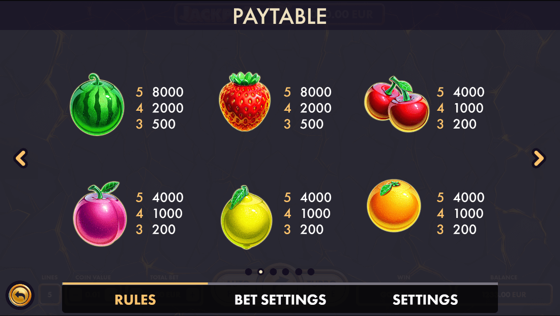 jackpot sevens paytable