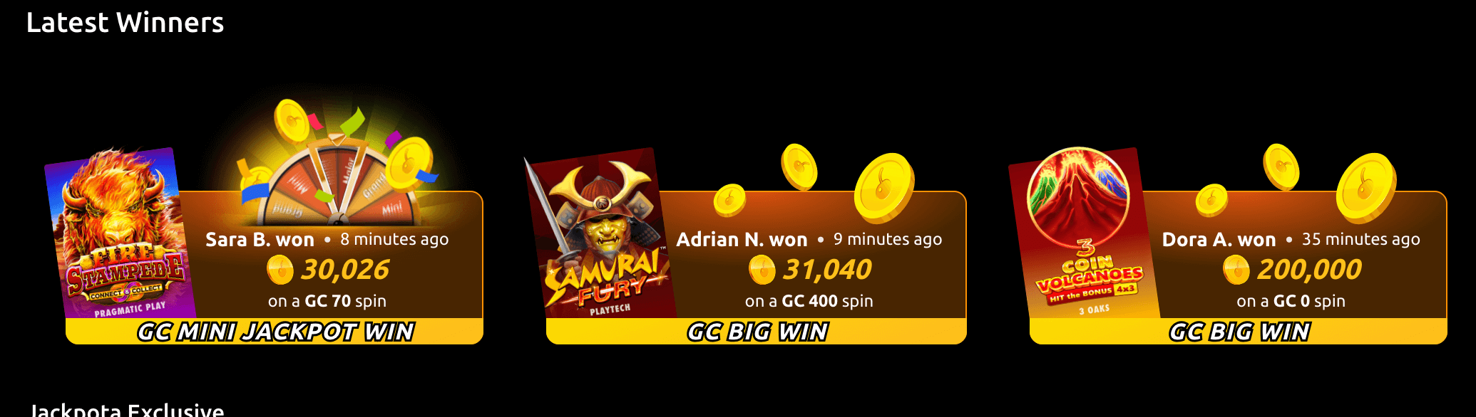 Jackpota Casino Recent Wins Image