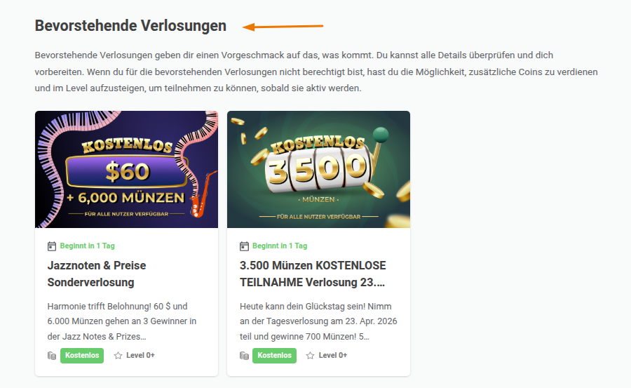 Kategorie der bevorstehenden Verlosungen