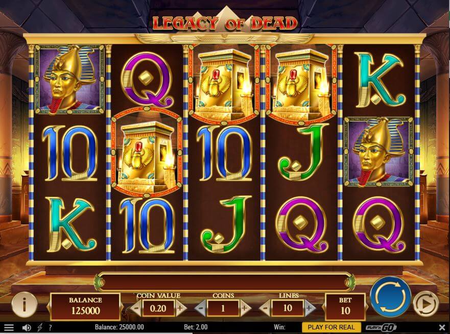 Legacy of Dead Slot Game Main Screen