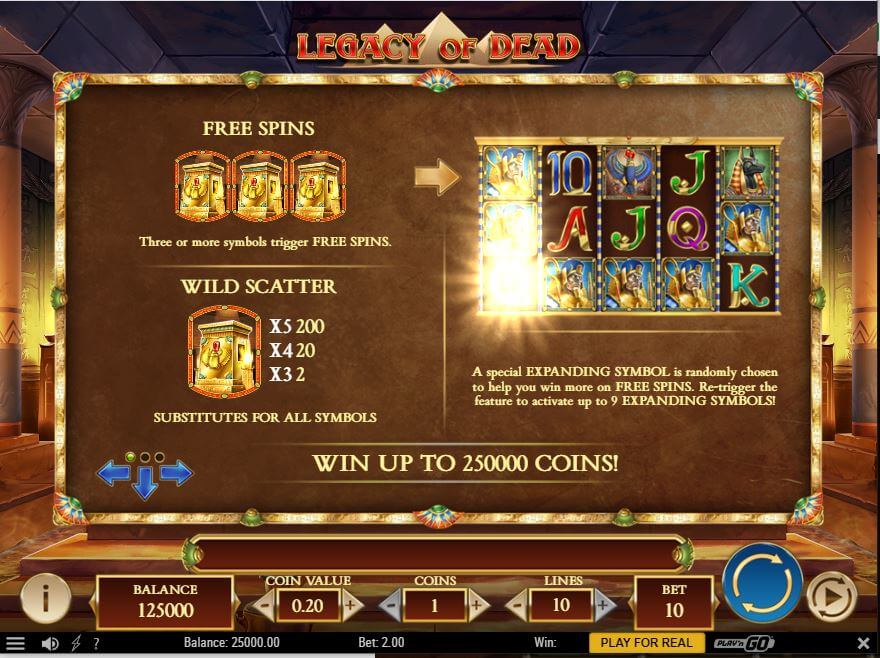 Legacy of Dead Slot Game Free Spins