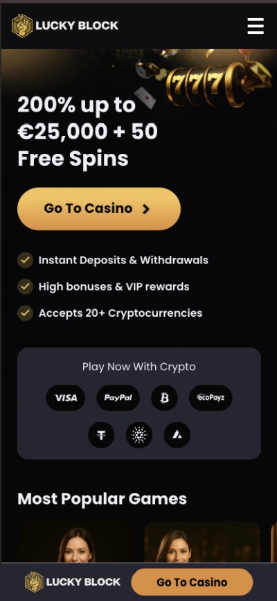 lucky block casino homepage mobile