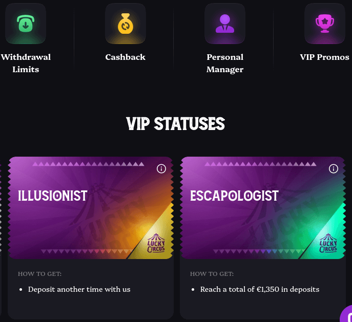 lucky circus casino vip levels