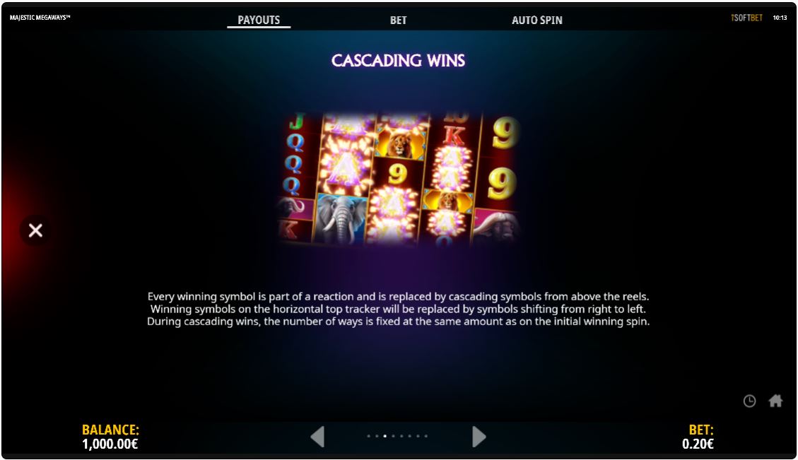 Majestic Megaways Slot Game Cascading Wins