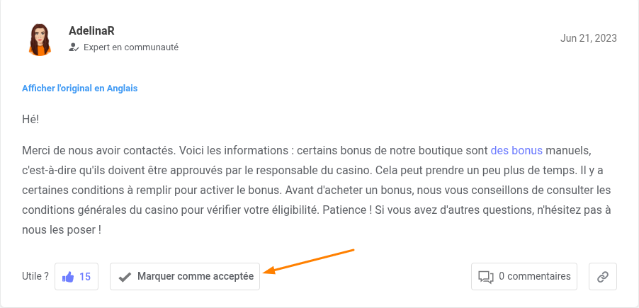 Bouton « Marquer comme accepté »