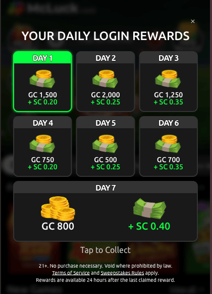 McLuck Casino Your Daily Login Reward