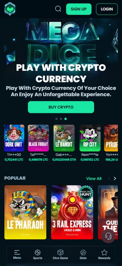 mega dice casino homepage