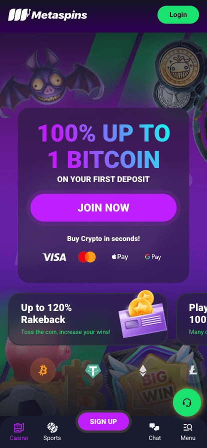 metaspins casino mobile homepage screenshot