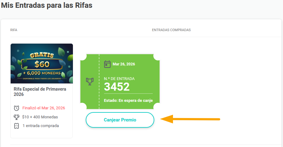 Mis Entradas para las Rifas Canjear Premio