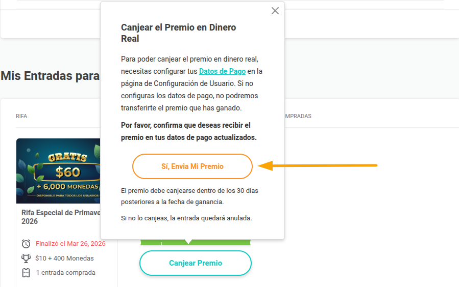 Mis Entradas para las Rifas Envia Mi Premio