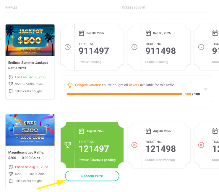 My Raffle Tickets Redeem Prize FAQs