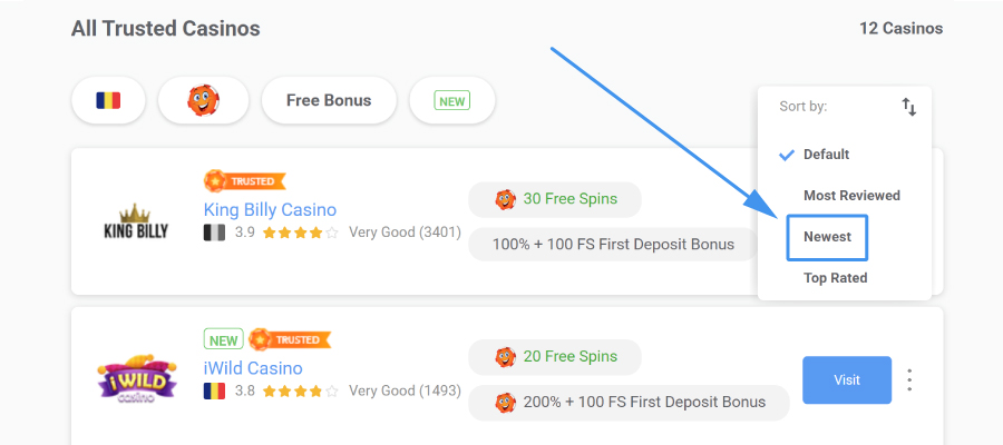 newest casinos list filter