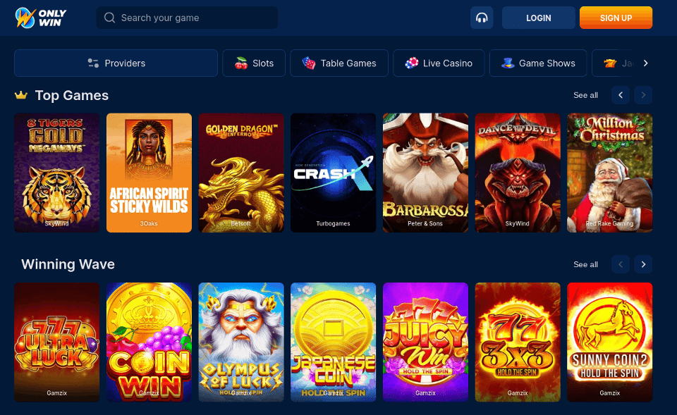only win casino game library