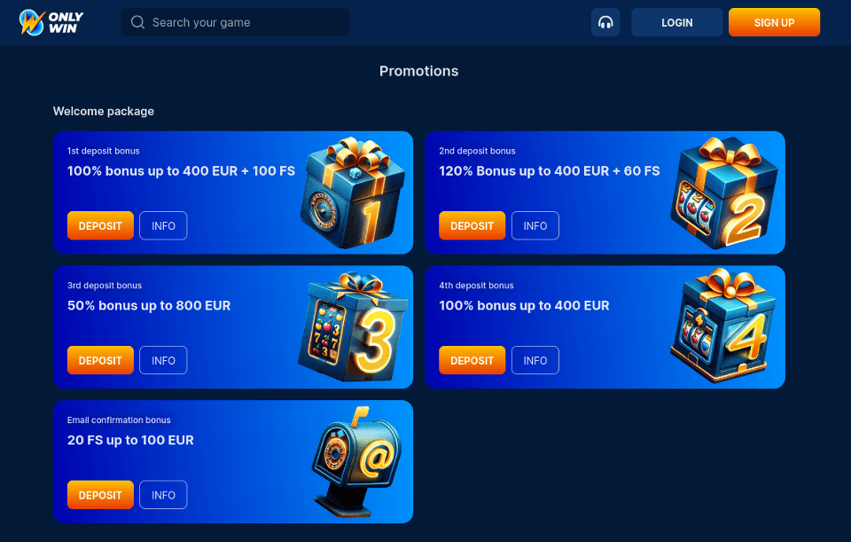 only win casino welcome pack