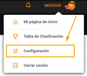 Página de configuración del usuario
