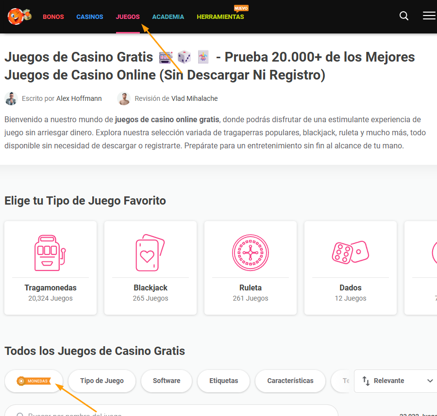 pagina principal de jugar por monedas