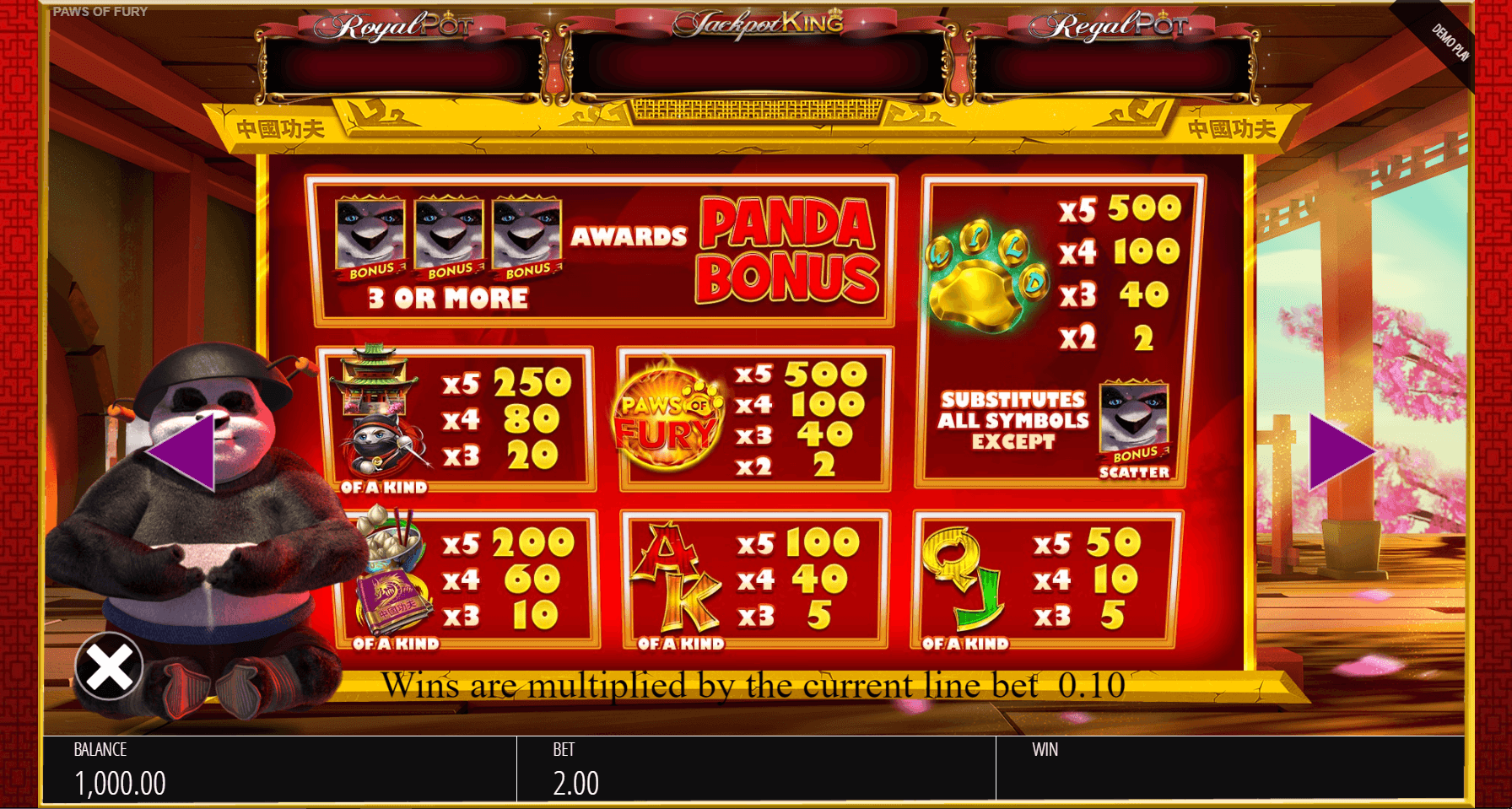 paws of fury paytable