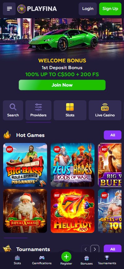 playfina casino homepage
