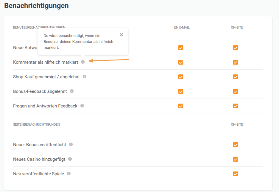 popup benachrichtigung auf der website