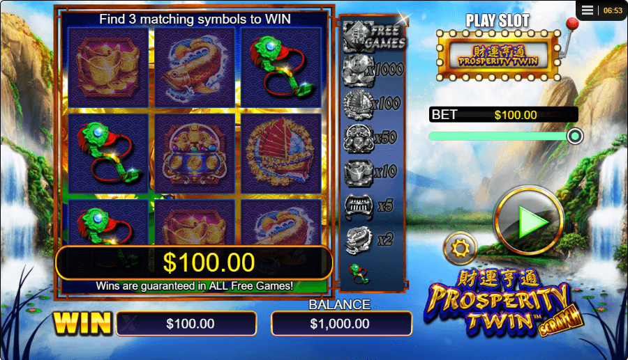 Prosperity Twin Online Scratch Game Win