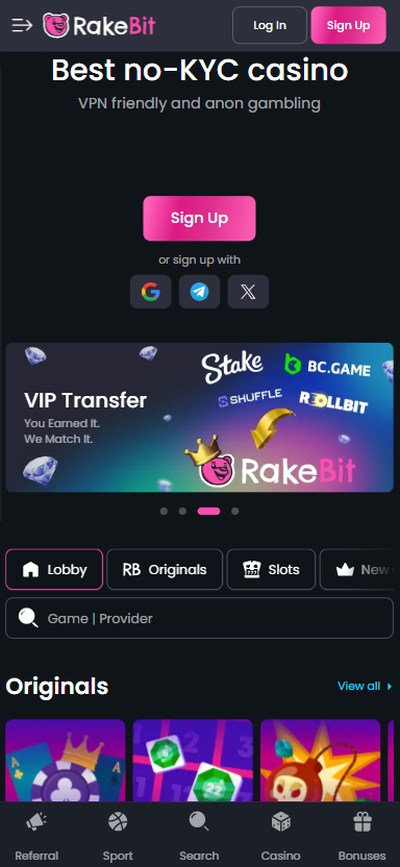 rakebit casino homepage
