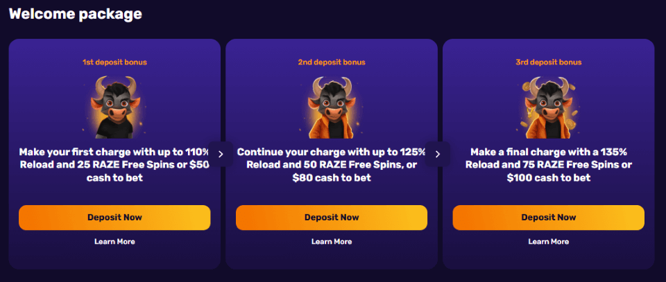 raze casino welcome pack