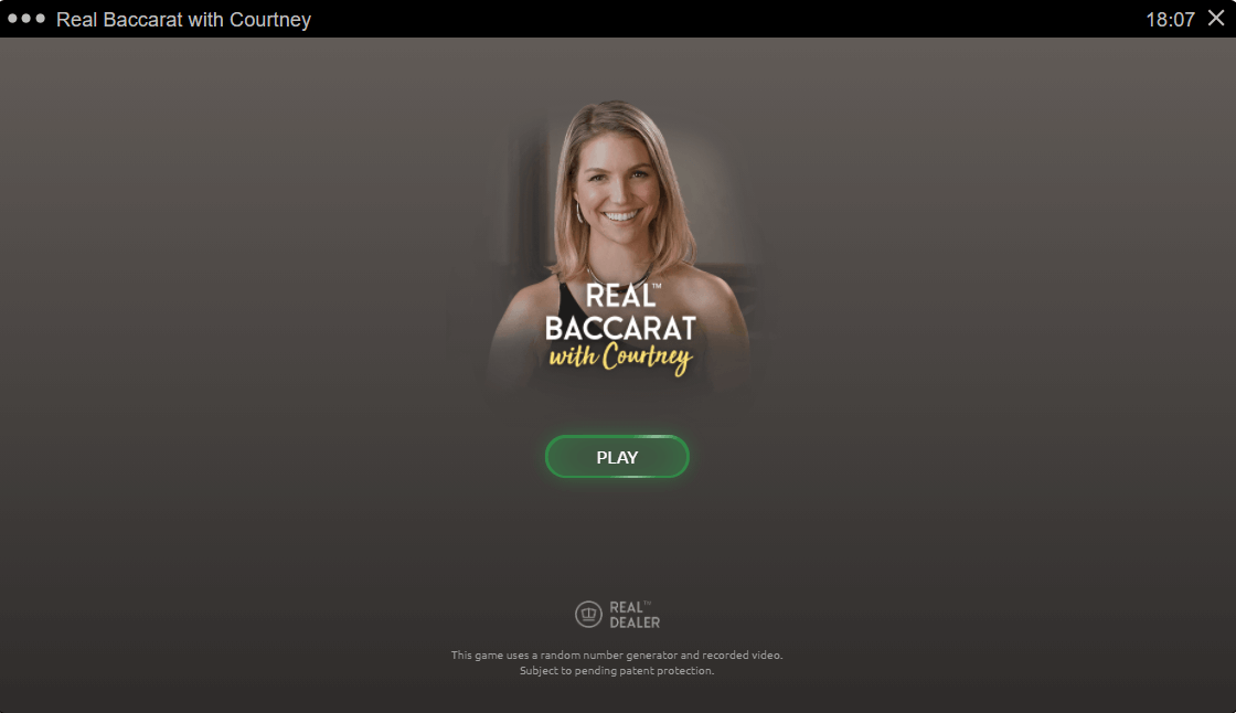 Real Baccarat with Courtney intro screen