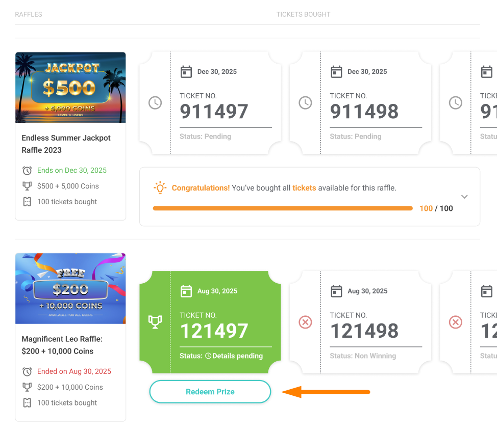 Redeem Real Money Prize Raffles