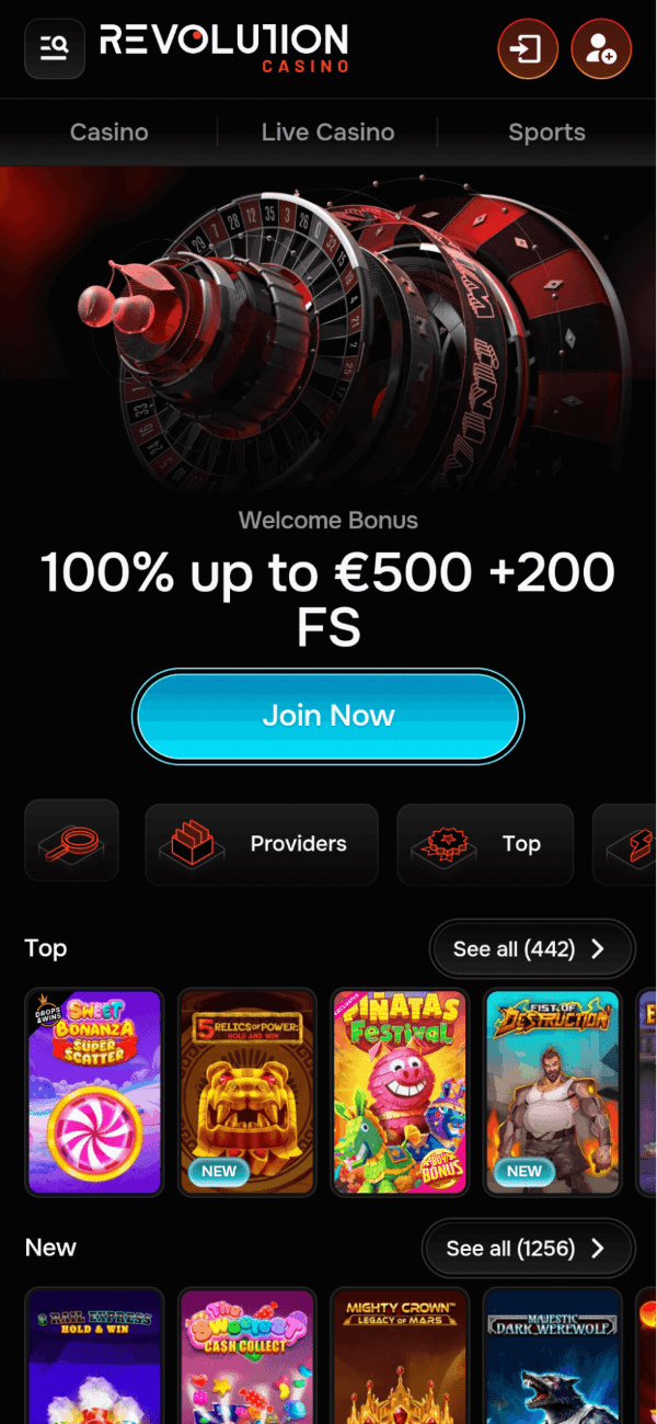 revolution casino screenshot