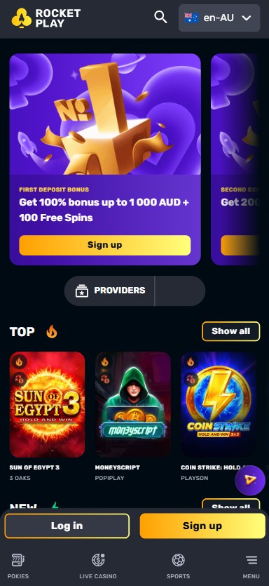 rocket play casino homepage