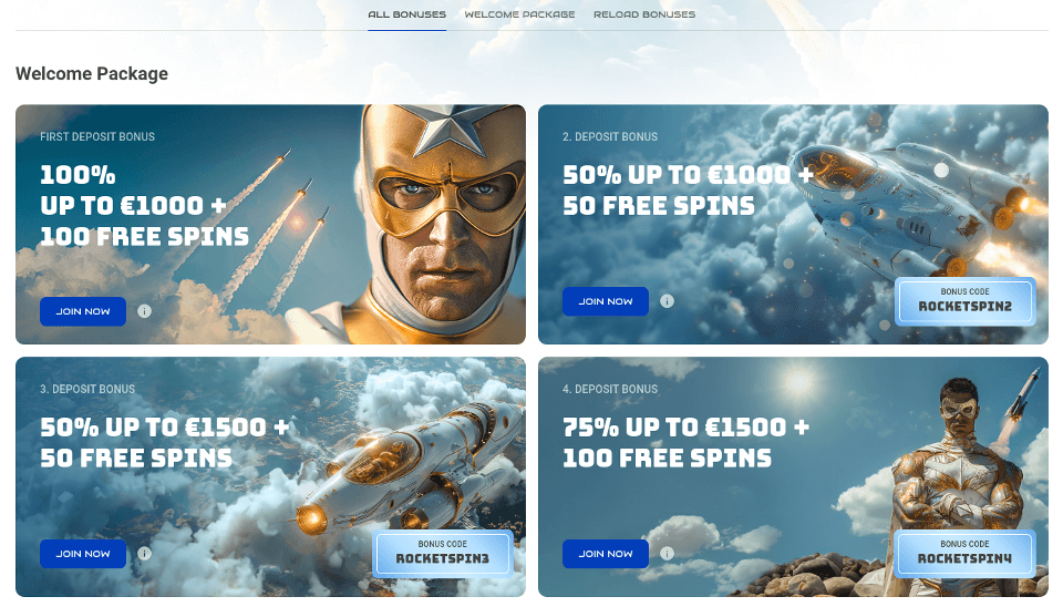 rocket spin casino welcome package