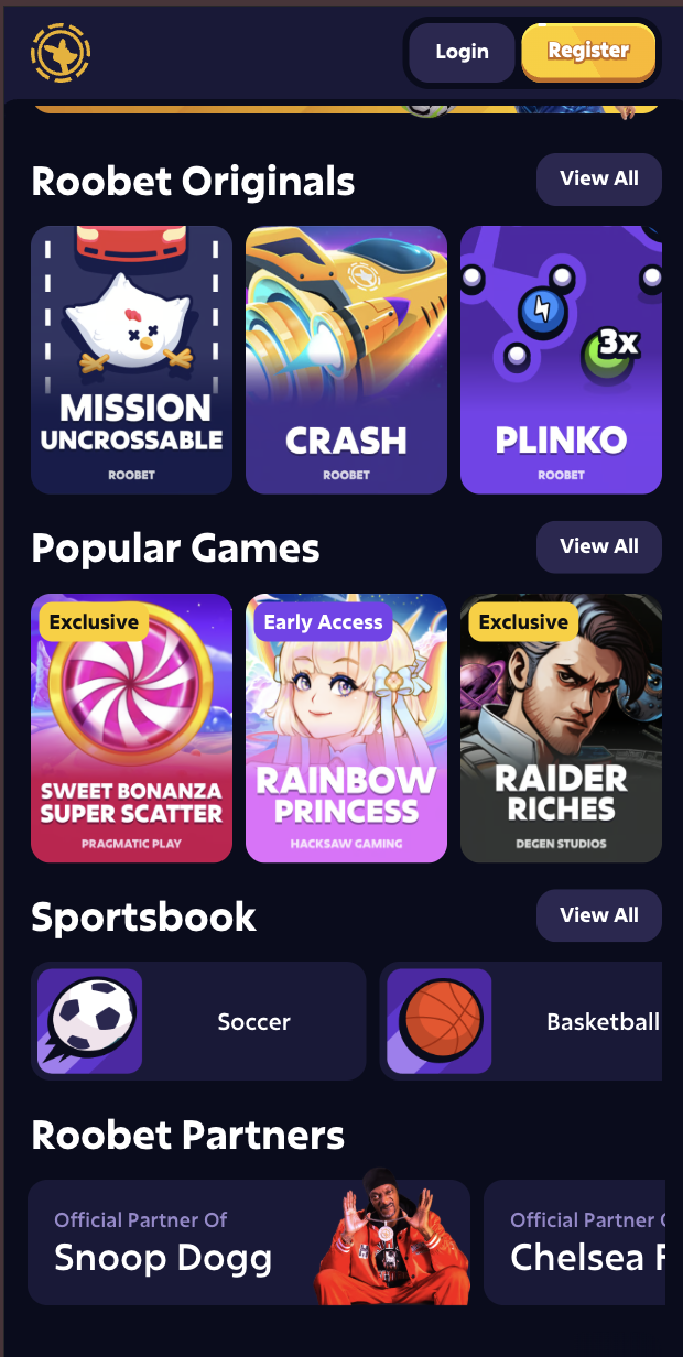 Roobet Casino Homepage Image