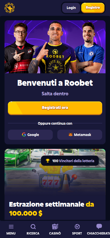 Immagine della homepage di Roobet Casino