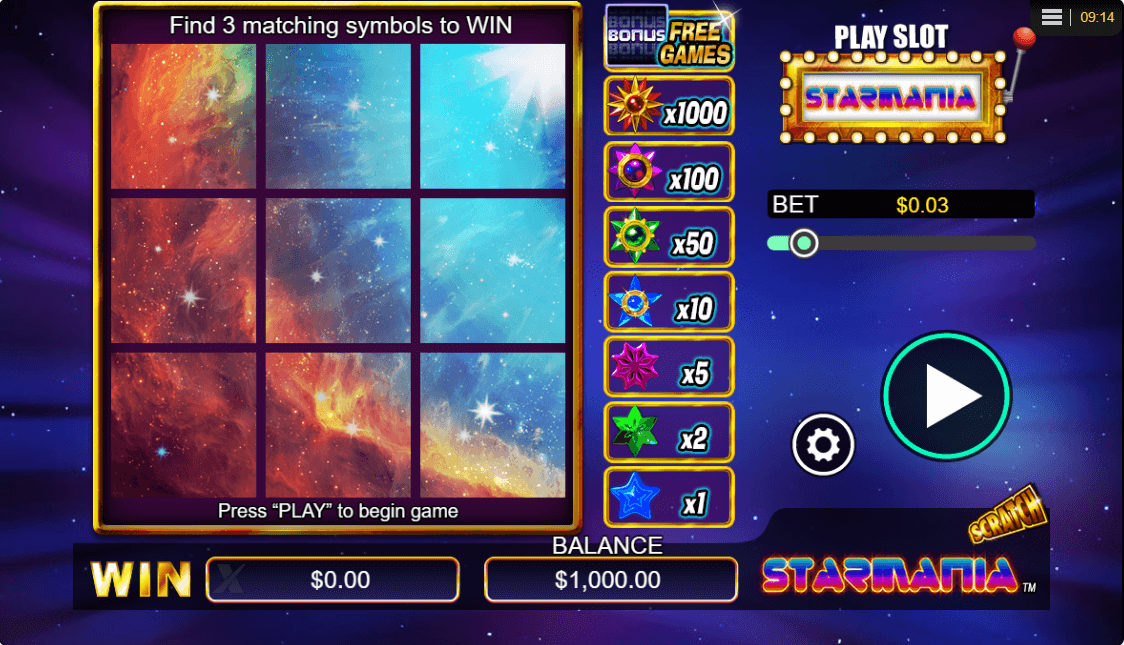 Scratch Starmania Online Slot Game Features