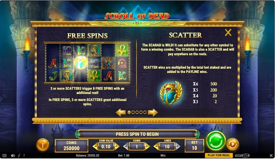 Scroll of Dead Slot Features