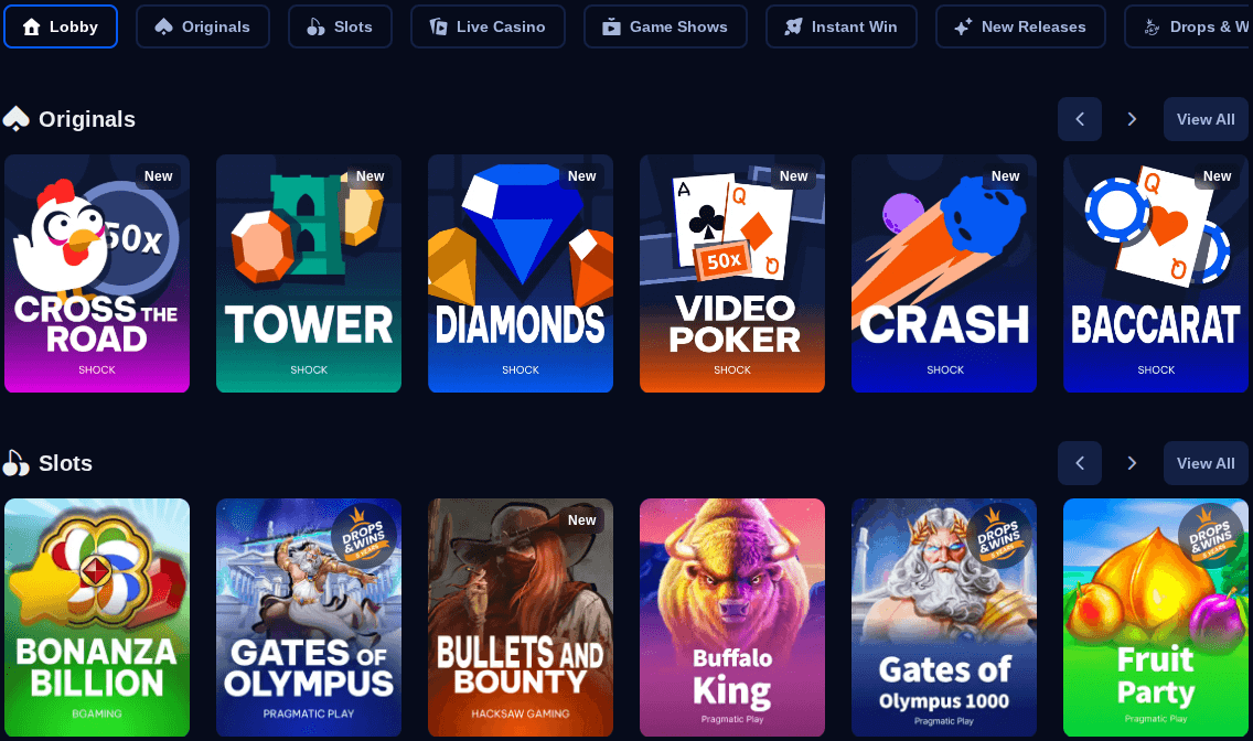 shock casino game library