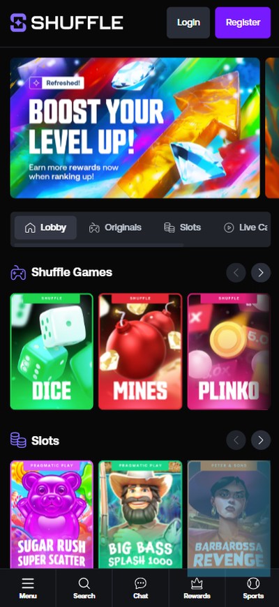 shuffle casino homepage