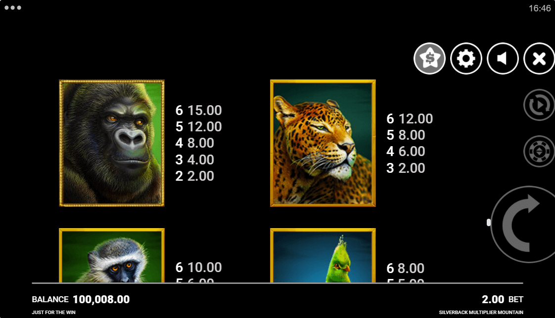 Silverback Multiplier Mountain Online Slot Game Paytable