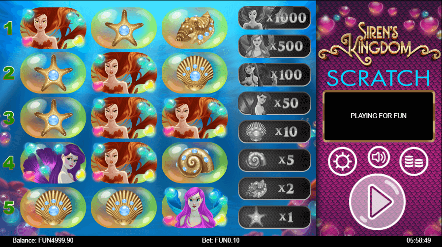 Sirens Kingdom Scratch Online Game Features