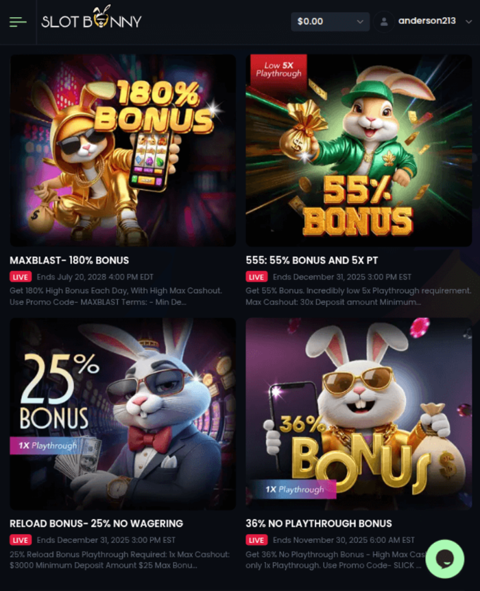 slot bunny casino limited offers