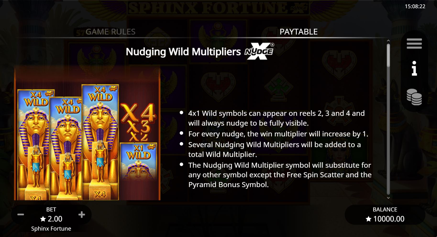 Sphinx Fortune Slot Settings