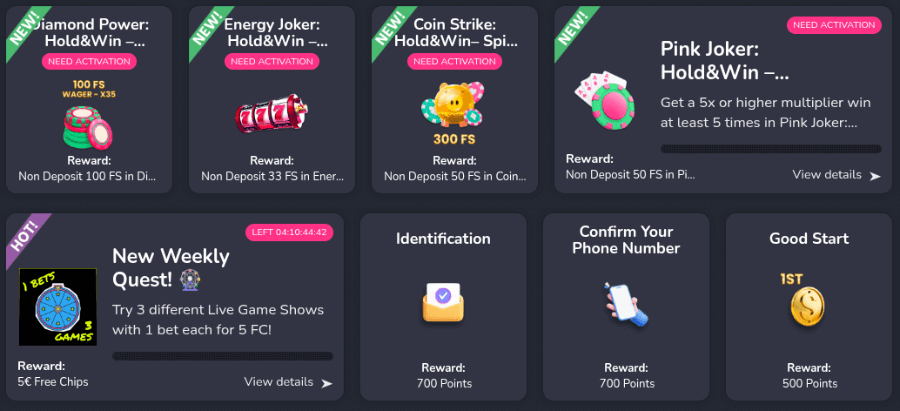 spinzino casino missions
