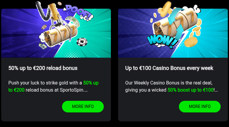 sportospin casino reload bonuses