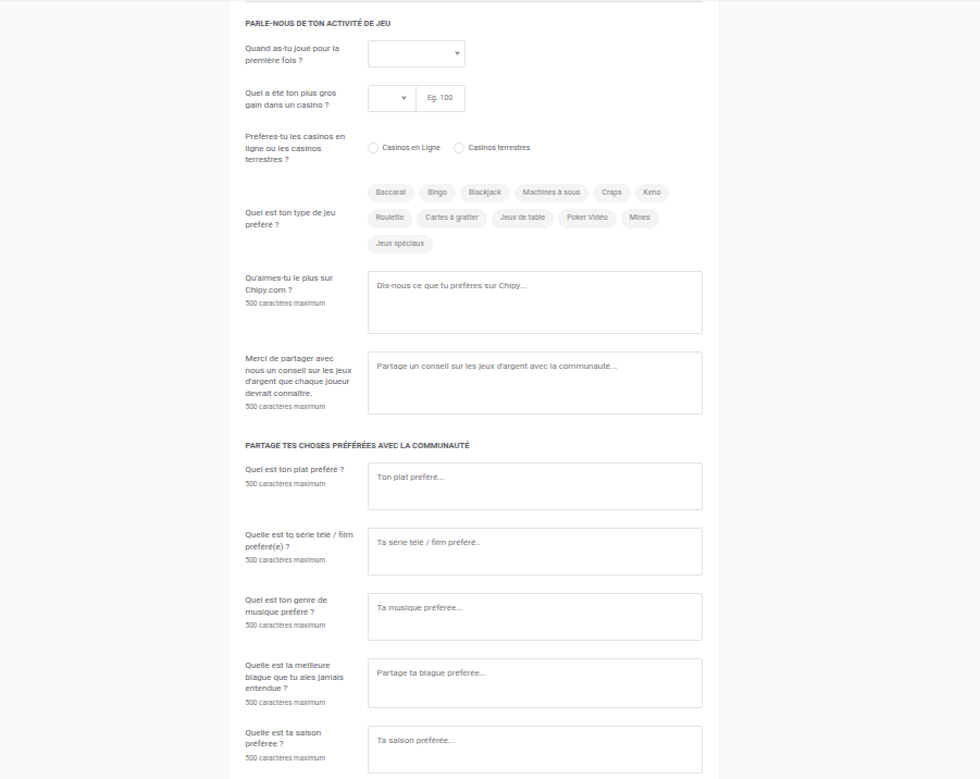 Questions relatives au formulaire