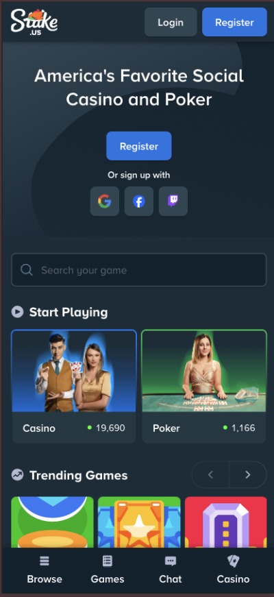 stake casino homepage mobile