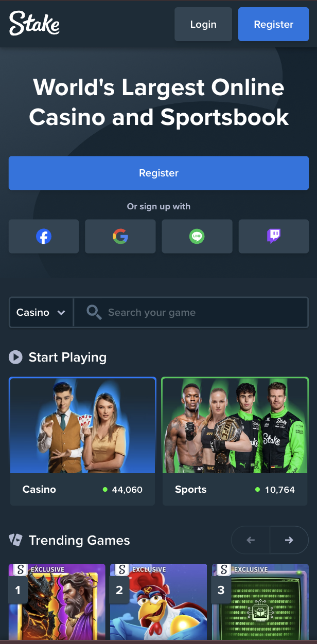 Stake Casino Homepage Image