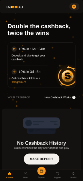 the cashback system of taboobet casino